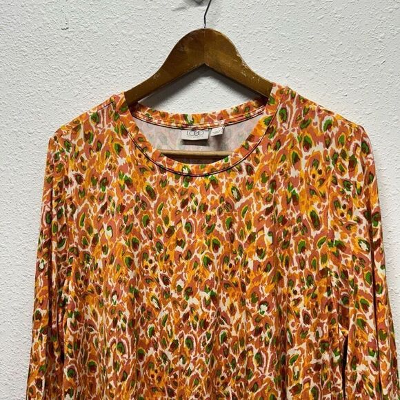 LOGO By Lori Goldstein Orange Multicolor Abstract Geometric Print Top Size XL - Picture 2 of 14